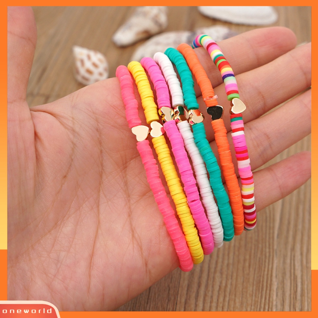 [EONE] Gelang Perempuan Manik-Manik Gaya Bohemian Buatan Tangan Hias Pengerjaan Halus Hias Ringan Multicolor Polymer Clay Flat Beads Bracelet Wanita Aksesori