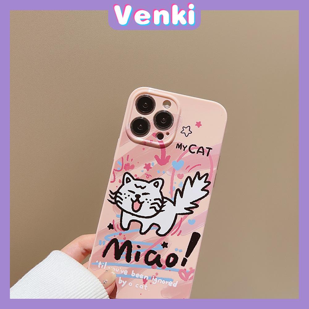 VENKI - For iPhone 11 iPhone Case Cream Glossy Soft Case TPU Shockproof Camera Cover Protection Graffiti Cat Compatible with iPhone 14 13 Pro max 12 Pro Max xr xs max 7Plus 8Plus