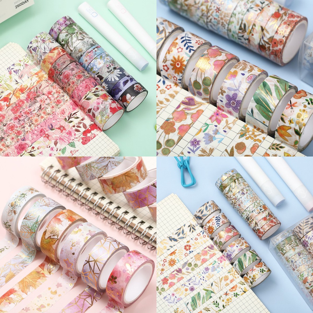 12roll Spring Fresh Washi Tape Glitter Washi Sticker Selotip Jurnal Bunga Hijau