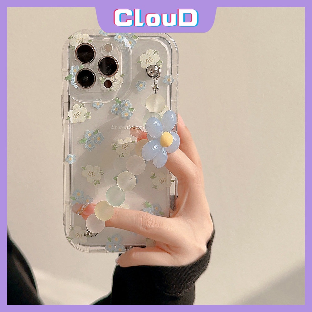 Fresh Flowers Casing Bening Untuk Realme C55 C35 C12 C20 C3 C17 C11 2020 C15 6i5 5i 7i 9i 5s C21Y C25Y C25 C33 C30 C30S C1 C2 C25s C11 Airbag Shockproof Soft Cover Dengan Gelang Bunga