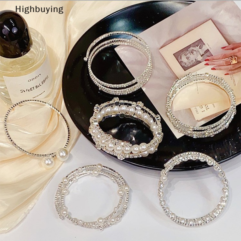 Hbid Gelang Mutiara Imitasi Kristal Elegan Multilayer Stretchable Pearl Bracelet Gelang Mutiara Untuk Wanita Perhiasan Pengantin Hadiah Glory