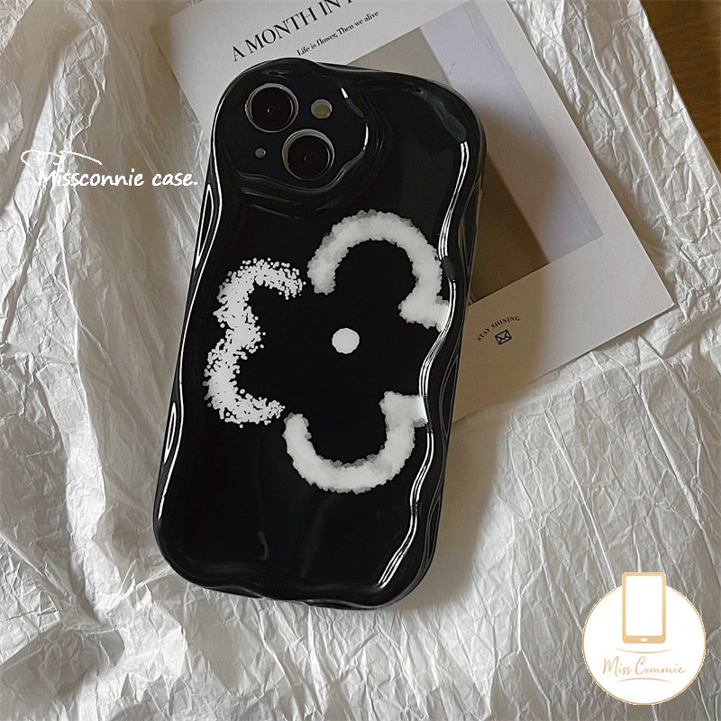 IPHONE Casing Ponsel Glossy Bunga Garis Sederhana Modis Kompatibel Untuk Iphone7 8 6s 6 Plus XR 11 Pro Max X14 12 13 Pro Max XS Max SE 2020 3D Wavy Curved Edge Shockproof Soft Flowers Cover