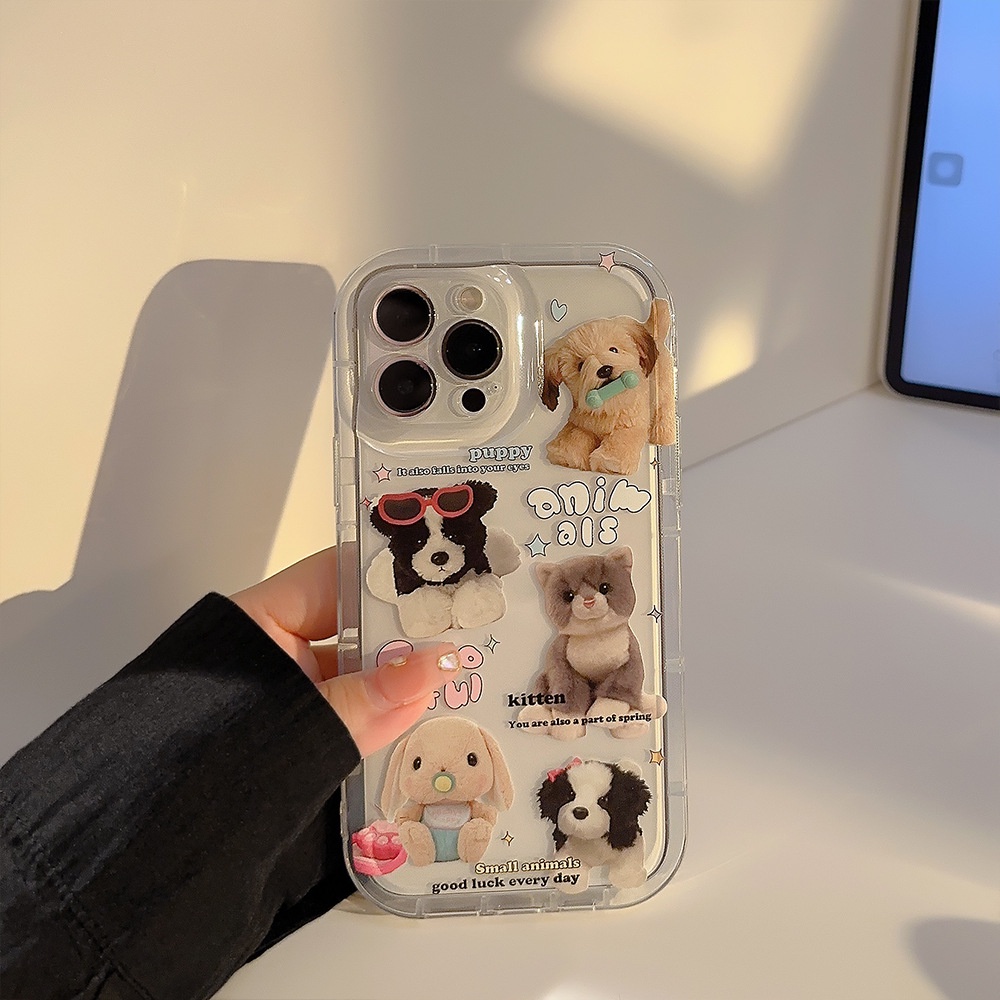 IPHONE Ins Lucu Kacamata Hitam Merah Anjing Kartun Silikon Case Dengan Kartu Glitter Untuk Iphone14 11 12 13 PRO MAX Casing Cover Pelindung AT0230