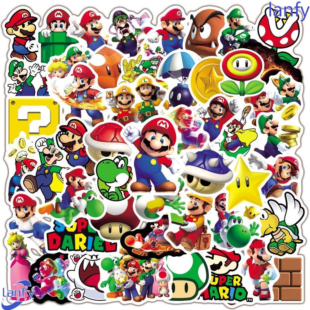 Lanfy Super Mario Stiker Tahan Air Interaktif Graffits Sekolah Hadiah Hadiah Anime Peripherals Mobil Kartun Dekoratif Alat Tulis Sticker