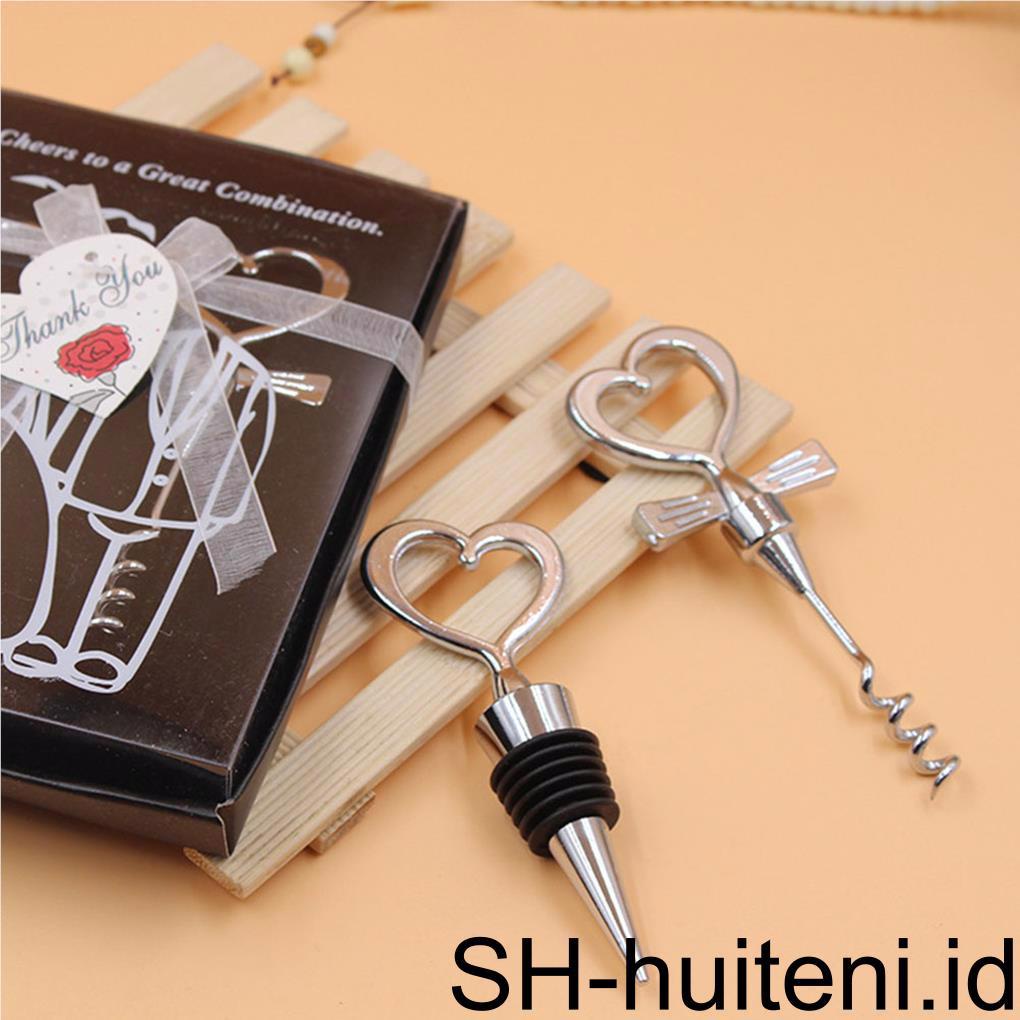 Love Heart Corkscrew Pembuka Botol Set Pesta Bar Wedding Wine Stoppers