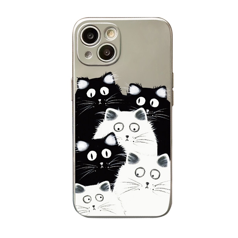 IPHONE Soft Electroplate Case Kompatibel Untuk Iphone11 14 13 12 Pro Max Kucing Lucu Casing Ponsel XS XR X8 +7 6S Plus Mini TPU Silikon Shockproof Cover