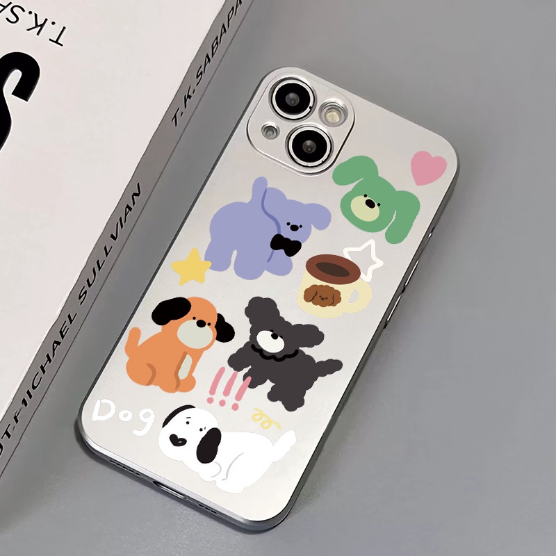 IPHONE Soft Electroplate Phone Case Kompatibel Untuk Iphone14 11 13 12 Pro Max Casing Anjing Lucu XS XR X8 +7 6S Plus Mini TPU Silikon Shockproof Cover