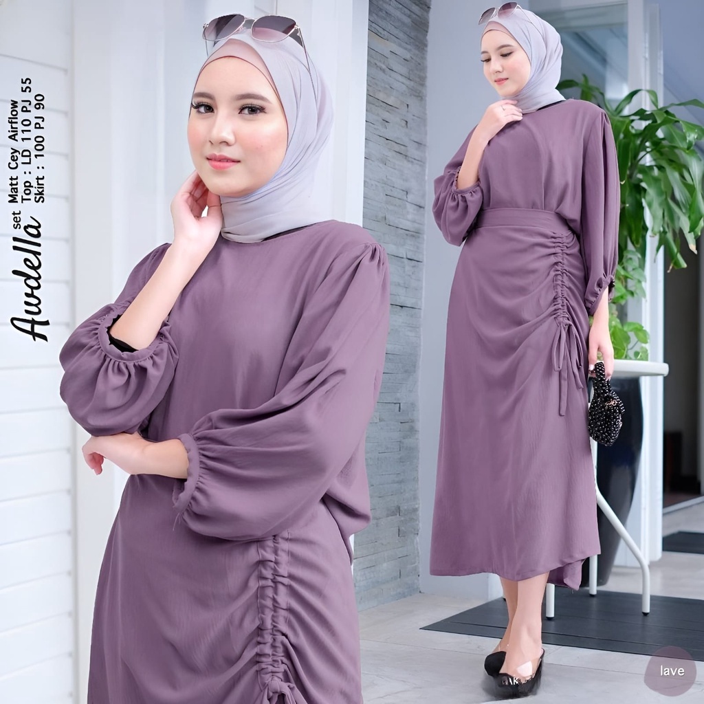 Awdella Set Setelan Wanita Muslim 2in1 Matt Cringkle Polos Basic Premium l Stelan One Rok Awdella