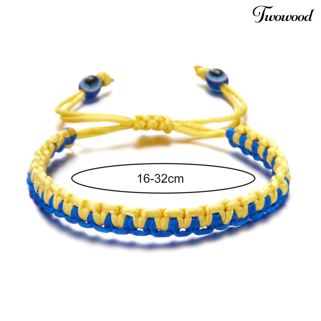 Twowood Tenun Tangan Tali Kuat Dikepang Gelang Tahan Aus Gaya Etnik Biru Kuning Patchwork Adjustable Gelang Perhiasan Aksesoris