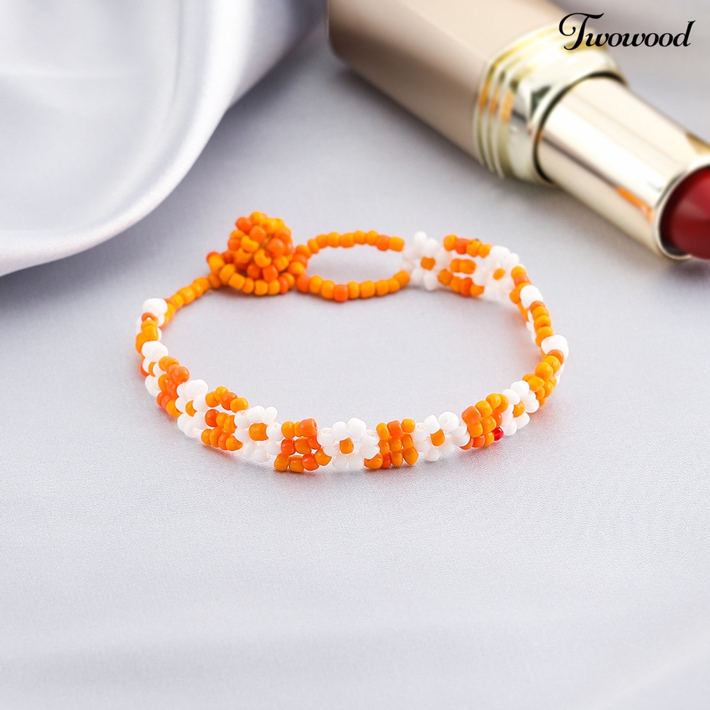 Twowood Bead Bracelet Gaya Etnik Tahan Air Resin Wanita Tipe Bunga Handmade Braided Bracelet Hadiah Ulang Tahun