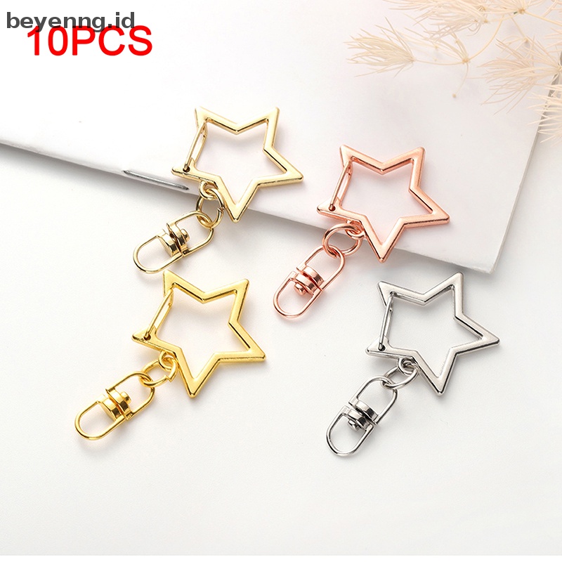 Beyen 10pcs Bintang Pentagram Berongga Gantungan Kunci Key Ring DIY Aksesoris Lobster Clasp ID