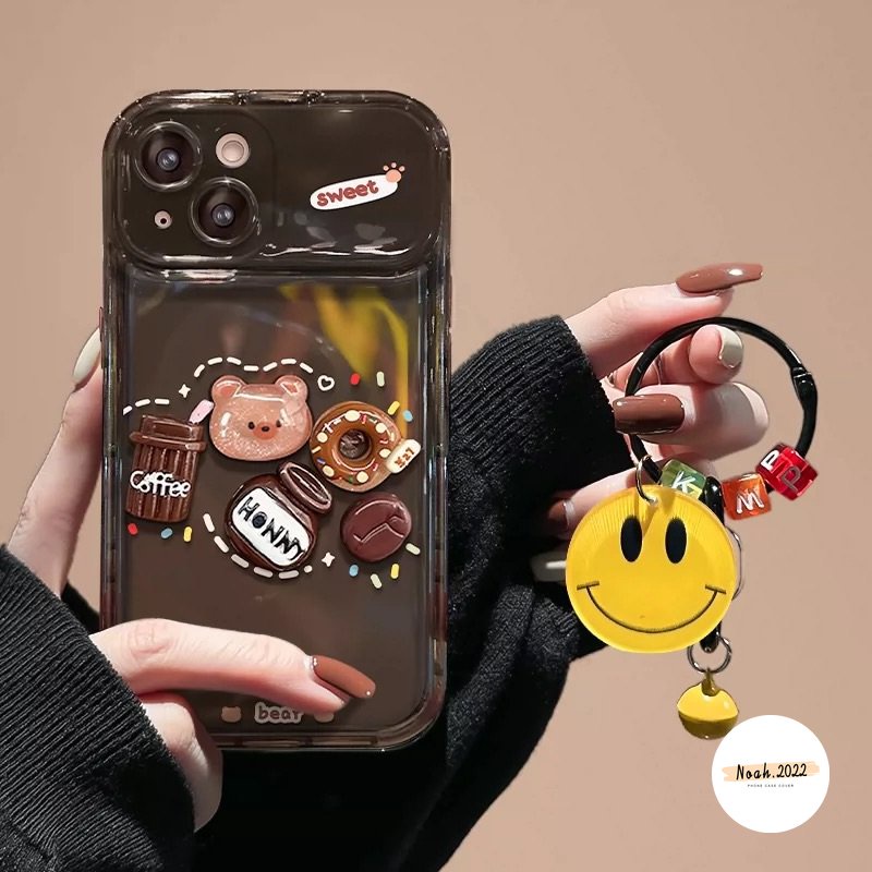 IPHONE 3d Kartun Lucu Mainan Bear Case Kompatibel Untuk Iphone11 12 13 14 Pro Max7 8 14 Plus XR X XS MAX SE Kreatif Flip Make Up Cermin Kopi Donat Silicon Shockproof Soft Case