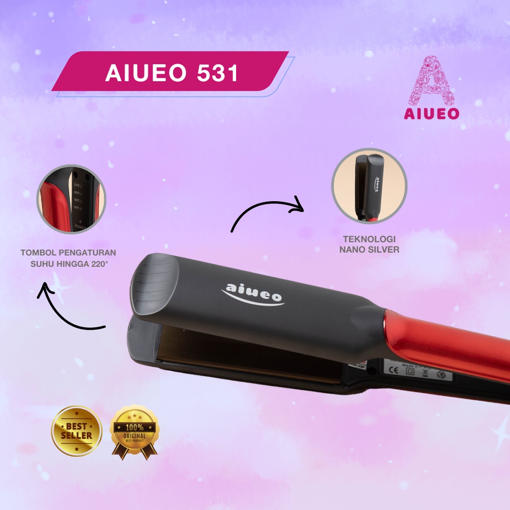 [GARANSI 18 BLN] - AIUEO Catokan Curly and Hair Straightener Alat Catok Meluruskan dan Keriting Rambut 531 Temperatur Suhu Ionik Low Watt Catok Professional Hair Straightener