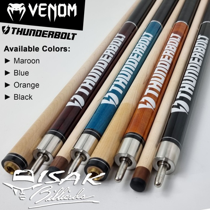 Venom Thunderbolt Jump Break Cue | Maroon 13.5mm Stick Loncat Billiard