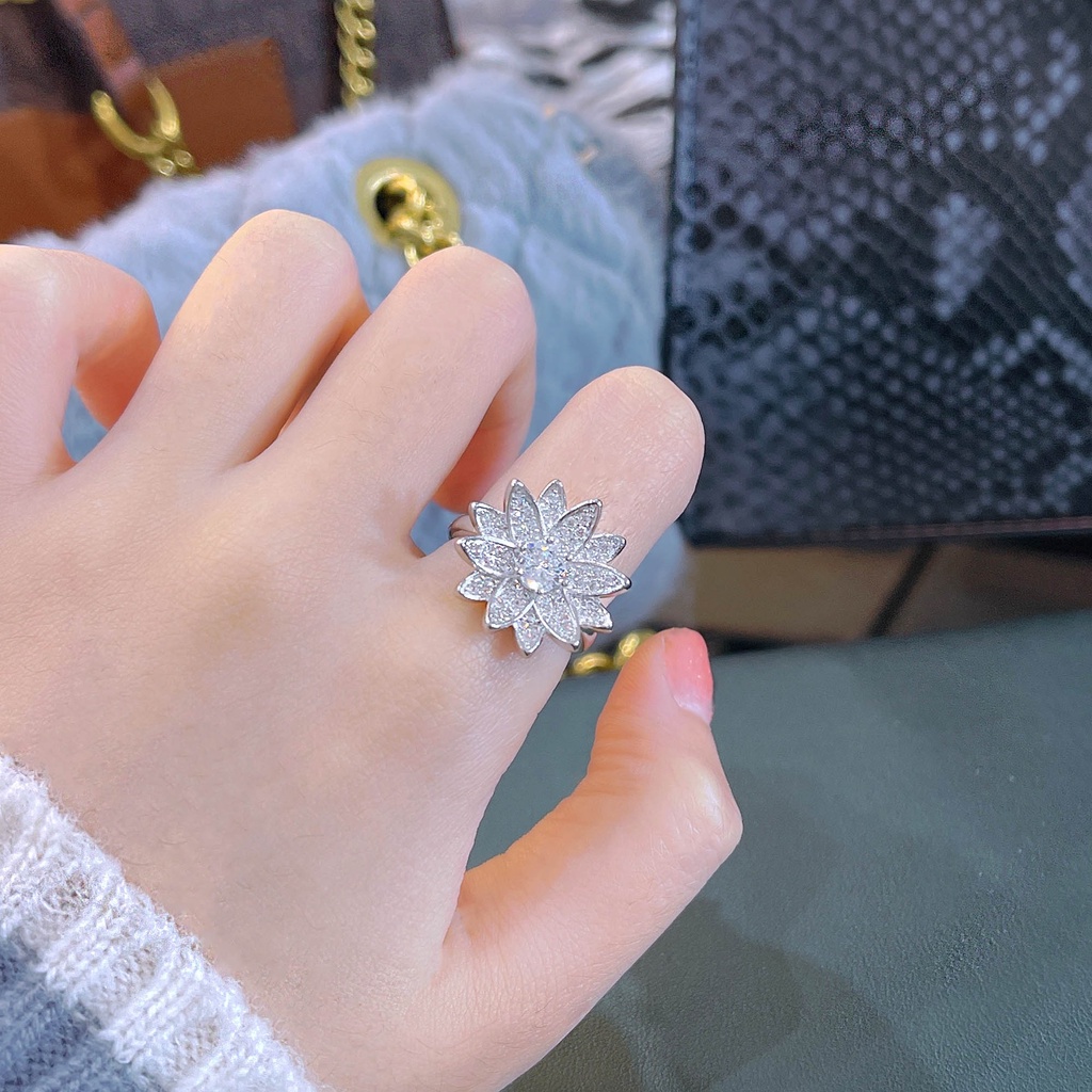 Goldkingdom Aksesoris Perhiasan Fashion Ready Stock Briliant Semua Langit Bintang Bunga Pendek Kalung Terbuka Cincin Set Untuk Wanita