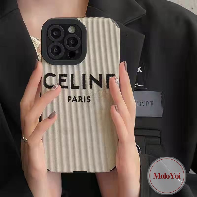 IPHONE Casing Kompatibel Untuk Iphone7 8 Plus XR 12 13 14 Pro MAX 11 Pro MAX X XS MAX 7Plus 8Plus Tekstur Kulit Mewah Merek Trendi C-E-L-I-N-E M.L.B Silicon Lembut Casing Ponsel Tahan Guncangan