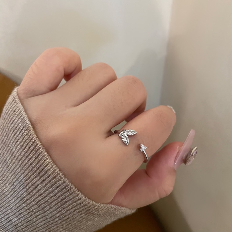 Cincin Terbuka Kupu-Kupu Bahan Alloy Zircon Korea Untuk Wanita