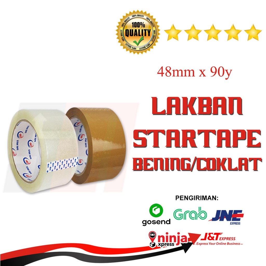 LAKBAN COKLAT BENING ( 1 DUS ) STAR TAPE - Selotip Isolasi Clear Cokelat Putih Lengket Kuelitas Terbaik Murah 90 Yard X 45 mm (2 Inch) - Tape Perekat Pengikat Pelengket Lakban Murah Lakban Kualitas Terbaik