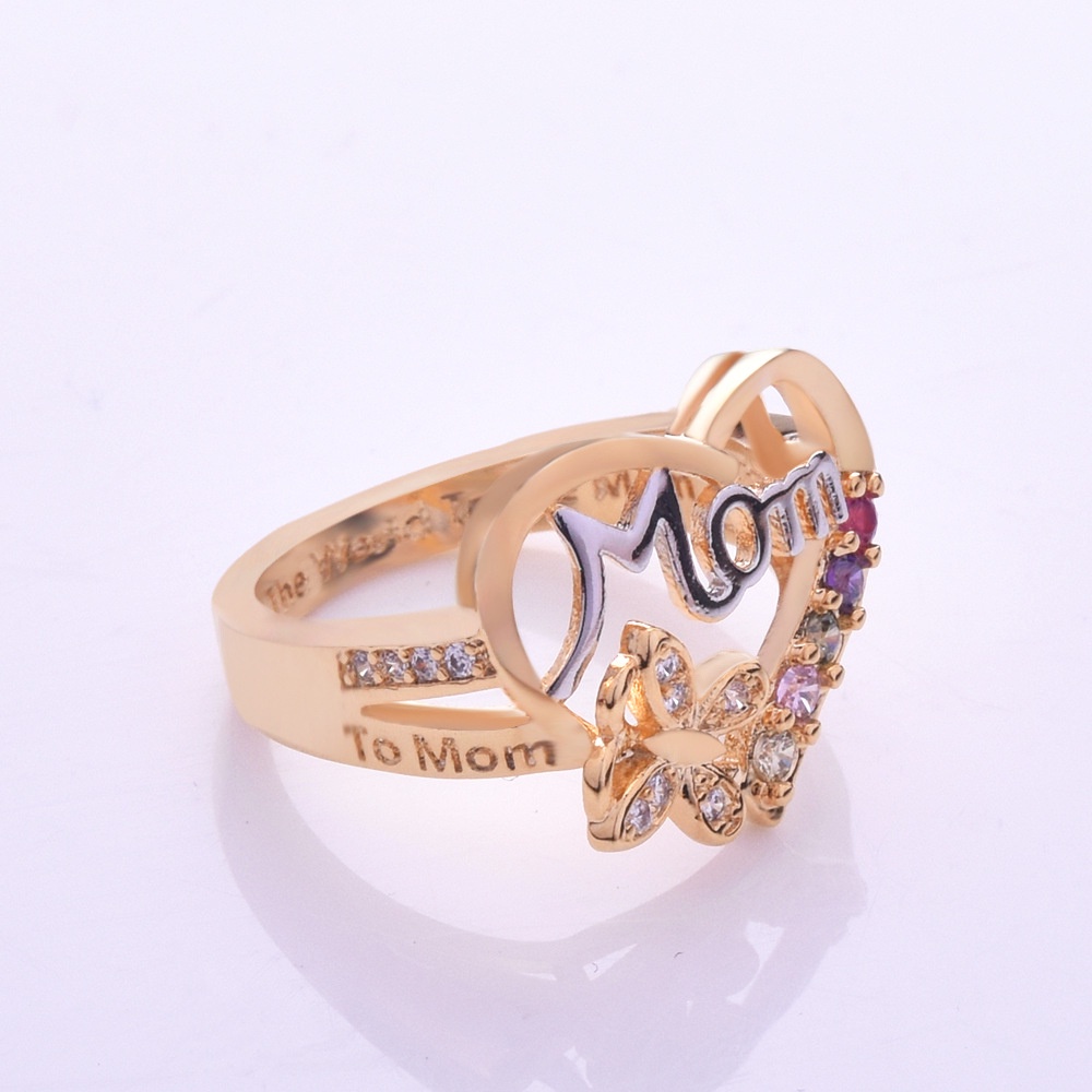 Goldkingdom Aksesoris Perhiasan Fashion Ready Stock Cinta Ibu Cincin Pemisahan Emas Kuning Berlian Band