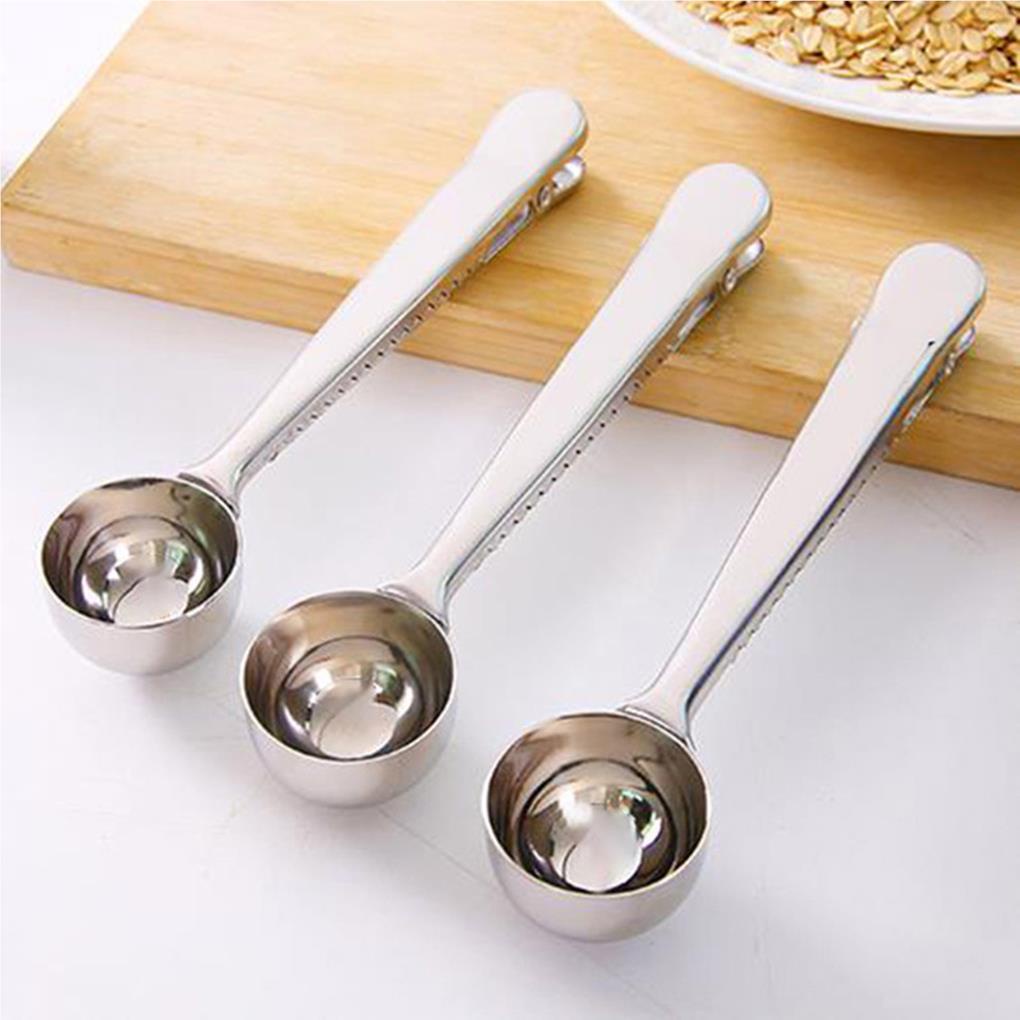 Sendok Kopi Multifungsi Stainless Steel Perlengkapan Dapur Sendok Dengan Seal Klip Coffee Measuring Spoon