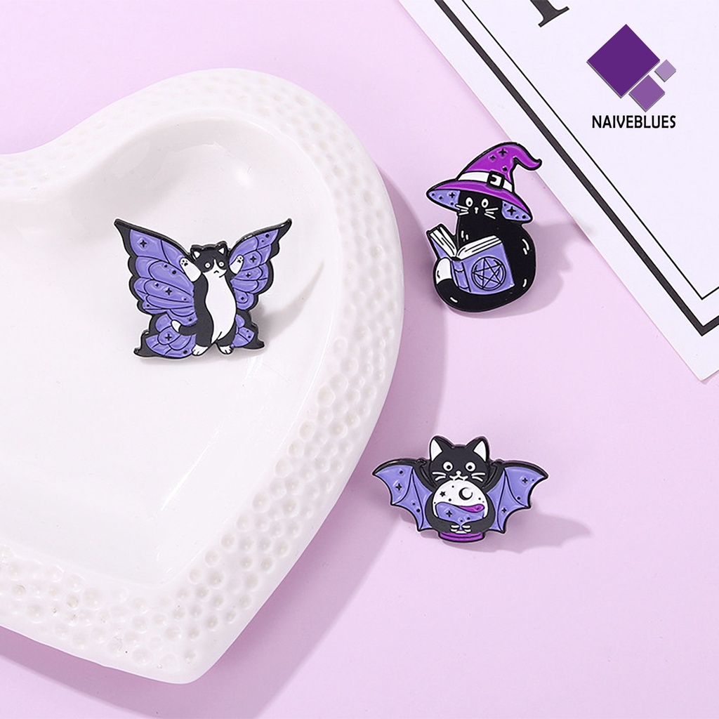 &lt; Naiveblues &gt; Bros Kartun Ekspresi Hidup Lucu Penyihir Pin Sayap Kucing Hitam