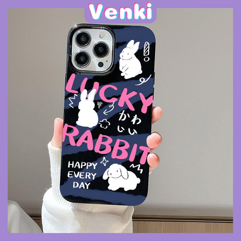 VENKI - For iPhone 11 Phone Case Black Glossy TPU Soft Case Shockproof Protection Camera Cute Little White Rabbit Compatible with iPhone 14 13 Pro max 12 Pro Max xr xs max 7 8 Plus