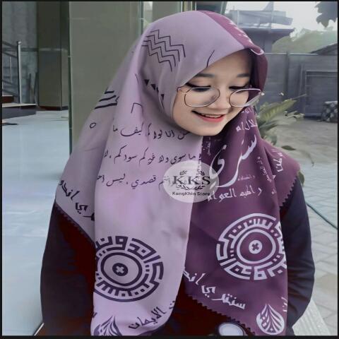 HIJAB KERUDUNG JILBAB  SEGI EMPAT VOAL  MOTIF  SANTRI INDONESIA  TULISAN KORAN ARABIC KOREAN WARNA U