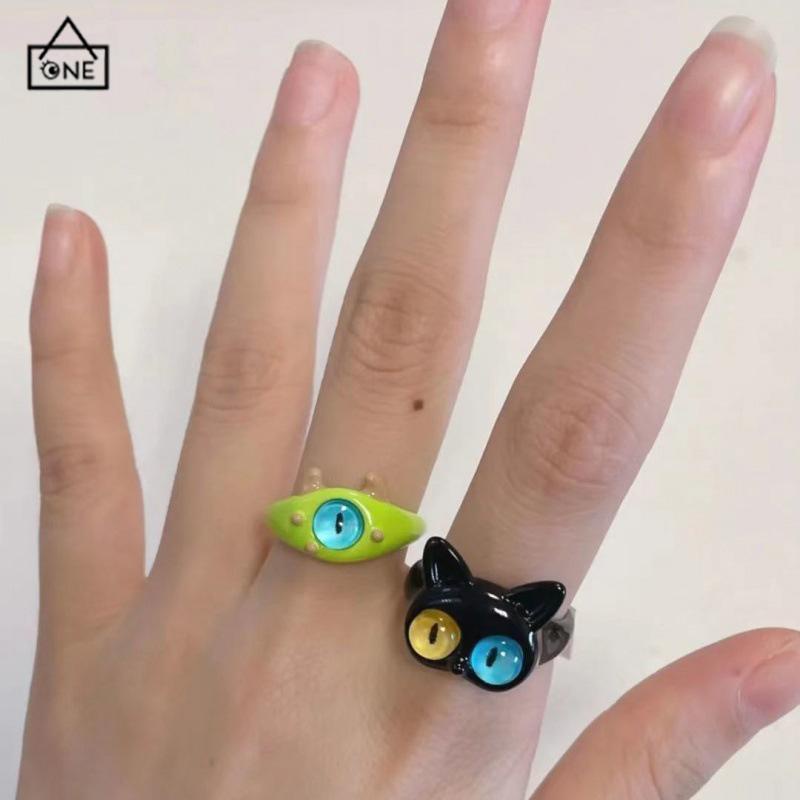 COD❤️Cincin Korea Desain Kartun Kecil Rakasa Warna  Untuk Pria Dan Wanita-A.one