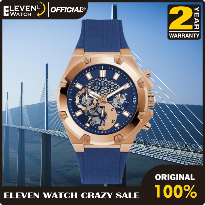 [Promo] Jam Tangan Pria Guess GW0334G3 Third Gear Dual Tone Dial Blue Silicone Strap  Garansi 2 Tahu