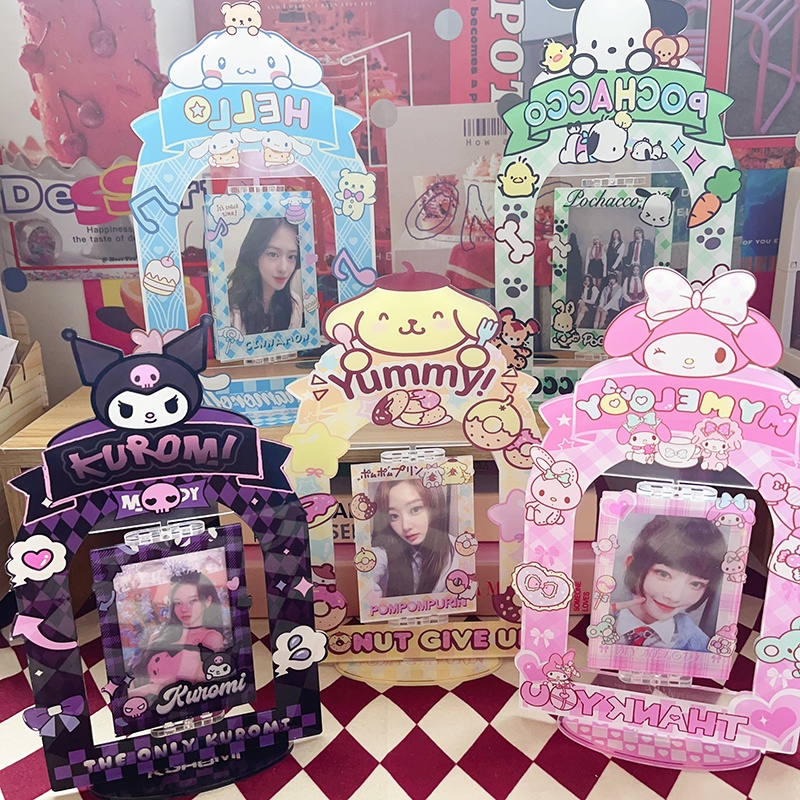 Kawaii Rotatable Acrylic Photo Frame 3inch Sanrio Kuromi Card Holder Untuk Idol Photocard Case Pelindung Desktop Display Frame