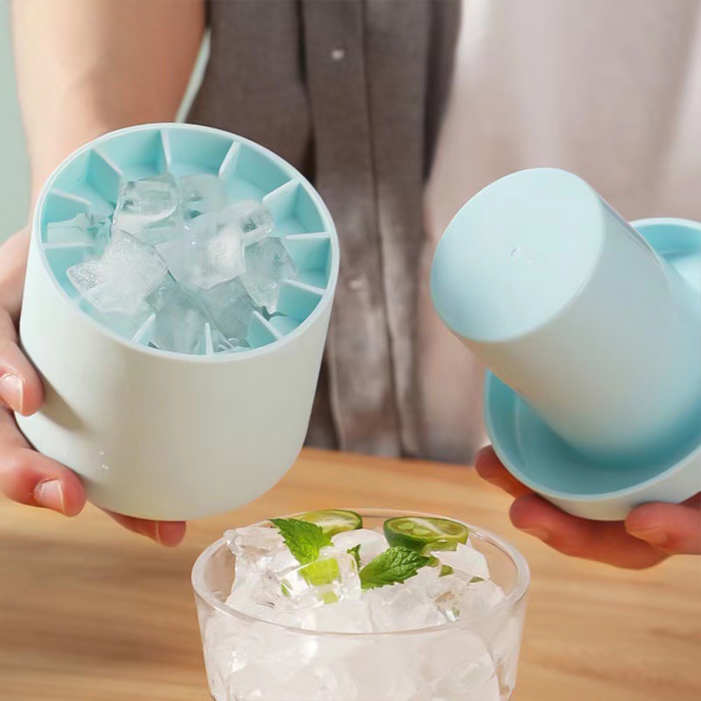 Kapasitas Tinggi Es Batu Membuat Tray Ice Bucket Cetakan Food Grade DIY Ice Ball Maker Cepat Membekukan Silikon Lemon Orange Silinder Cangkir Dengan Tutup Perlengkapan Rumah Aksesoris Dapur