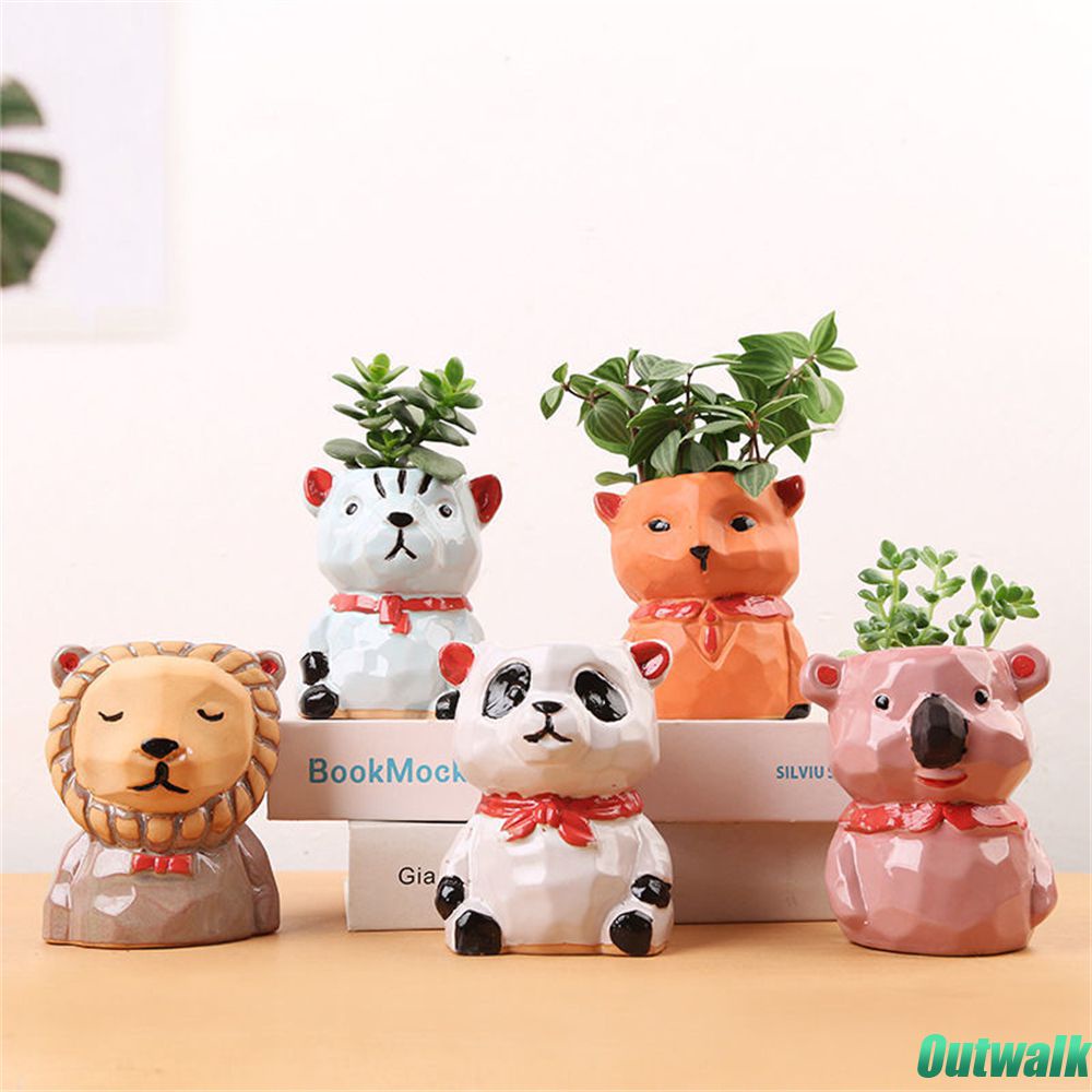 Panda Pot Tanaman Sukulen Keramik, Pot Bunga Rubah Beruang Panda Lucu, Pot Kaktus, Pot Bunga Bonsai Dekorasi Rumah Kreatif (Tanpa Tanaman)