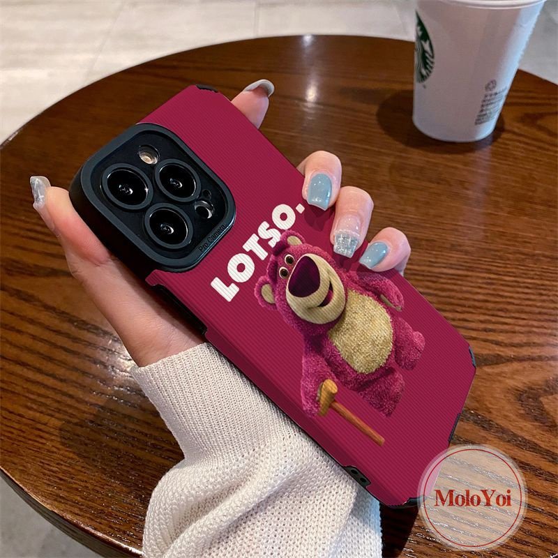 Casing Silikon Lembut Tekstur Kulit Mewah Kompatibel Untuk iPhone 7Plus XR XS X Max11 13 12 14 Pro Max7 8 Plus Lovely Kartun Strawberry Bear Manyo Phone Cover