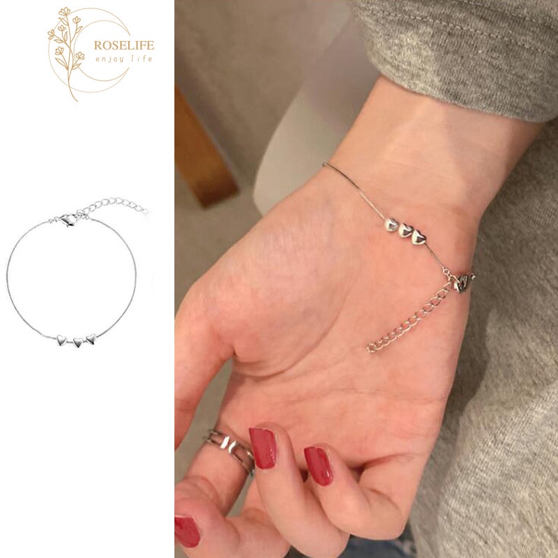 Roselife Perak Hati Kecil Pesona Gelang Rantai Untuk Wanita Gadis Elegan Cinta Manik-Manik Pergelangan Tangan Rantai Bracelets Perhiasan Aksesoris