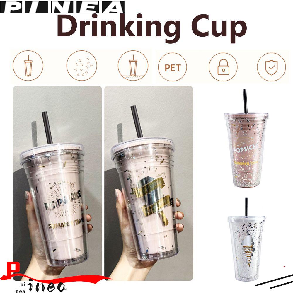 Nanas 480ml Botol Air Dinding Ganda Ins Style Portable Dessert Musim Panas Dengan Sedotan Jus Teh Susu Mug