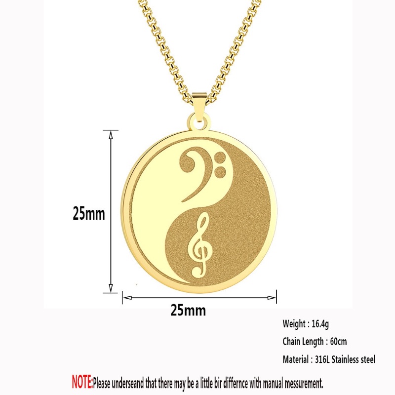 Z H Perhiasan Stainless Steel Yin Yang Tinggi Dan Rendah Nada Clef Liontin Berlapis Emas 18K Pria Dan Wanita Kalung Pesta Rock Punk Aksesoris Fashion Hadiah