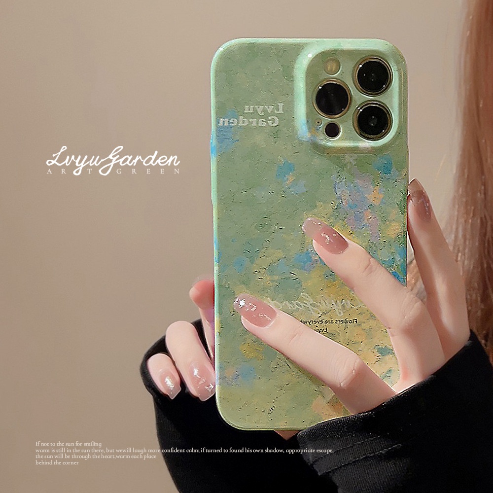 Ins Lukisan Cat Minyak Green Garden Hard Shell Fotografi Film Case Untuk Iphone SE 2020 7 /8 Plus 14x XR XM 11 12 13 PRO MAX Casing Cover Pelindung AT0280