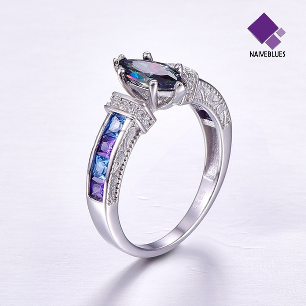 &lt; Naiveblues &gt; Wanita Fashion Multicolor Marquise Cut Cubic Zirconia Hias Jari Perhiasan