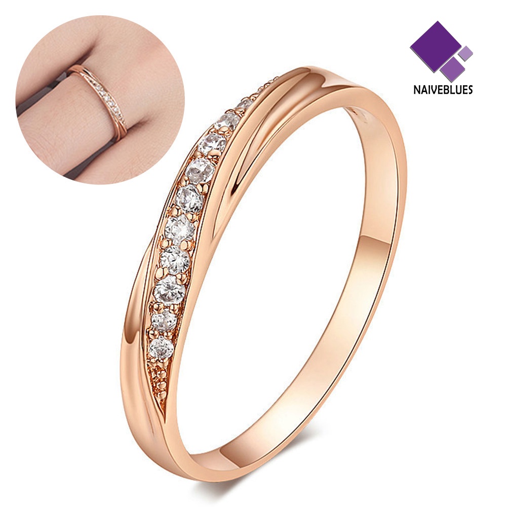 &lt; Naiveblues &gt; Bulat Cubic Zirconia Hias Wanita Pernikahan Pertunangan Jari Cincin Hadiah