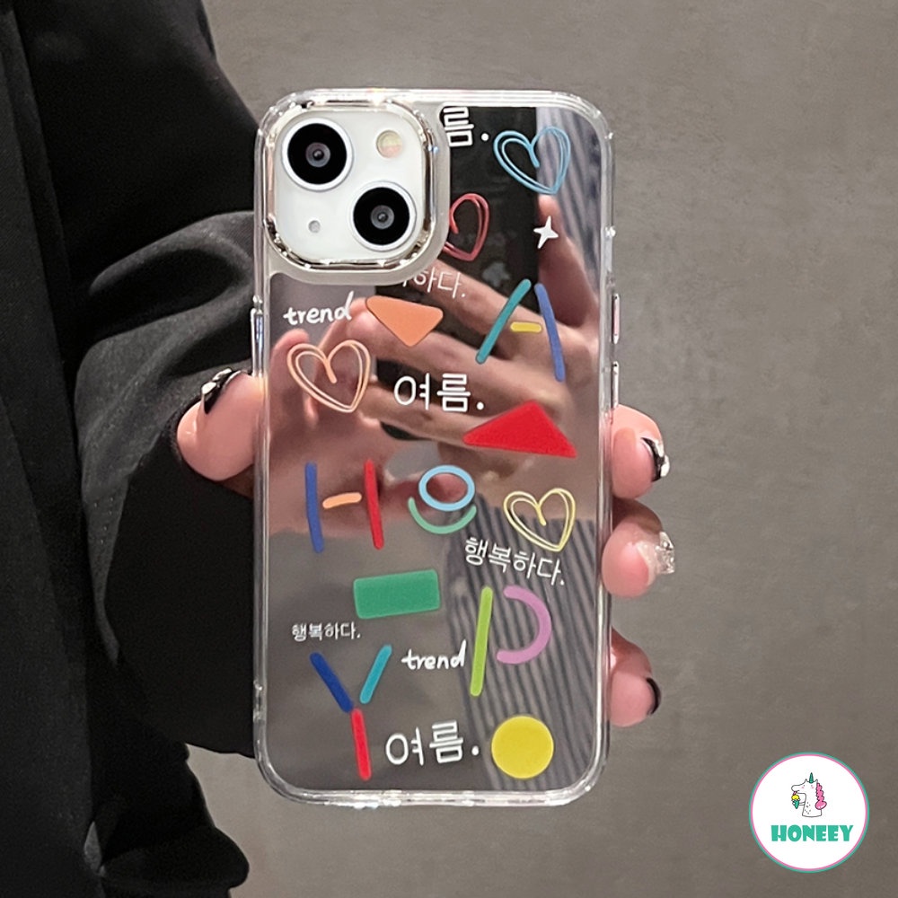 IPHONE Korea INS Imut Graffiti Phone Case Kompatibel Untuk Iphone14 11 12 13 Pro Max Kreatif Cinta Hati Make Up Cermin Penutup Belakang