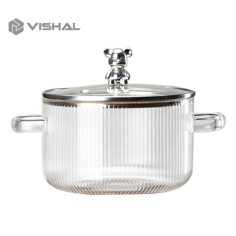 VISHAL Pot Panci Masak Stewing Soup Pot Borosilicate Glass / Tutup Beruang Panci Kaca Transparant Anti Api Anti Panas Borosilicate