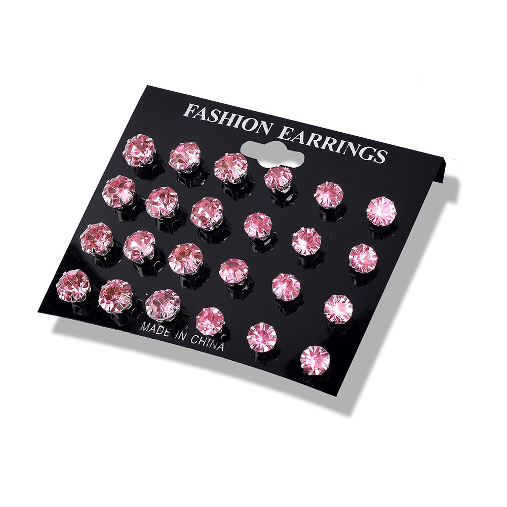 1set Wanita Anting Elegan Fashion Earing Warna Solid Kristal Berlian Imitasi Anting Set Korea Kesederhanaan Trendi Bulat