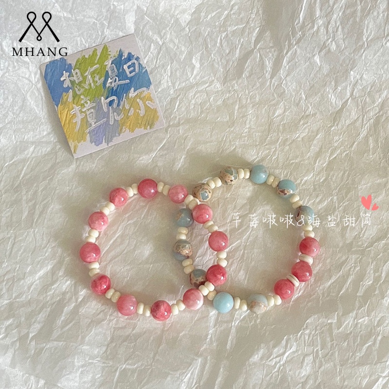 Gelang Kristal Merah Muda Fashion Manis Pasangan Gelang Manik-Manik Baru Hari Valentine Kekinian