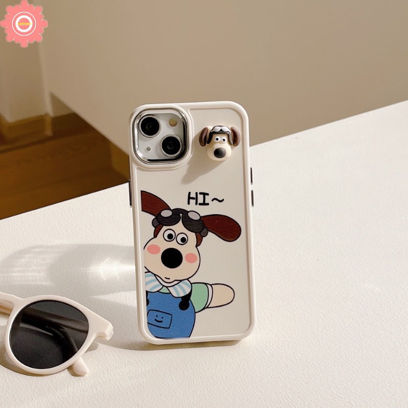 IPHONE 3d Mainan Anjing Lucu Plating Metal Frame Case Kompatibel Untuk Iphone7 8 Plus XR 11 12 14 13 Pro MAX 7plus X 8plus XS MAX Kartun Wallace Dan Gromit Electroplate Soft Cover