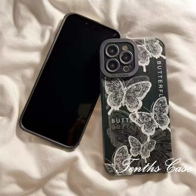 IPHONE Kompatibel Untuk Iphone14 13 12 11 Pro Max X XR Xs Max7 8 6 6s Plus SE 2020 2023 Gaya Pasangan Motif Kupu-Kupu Casing Ponsel Penutup Belakang