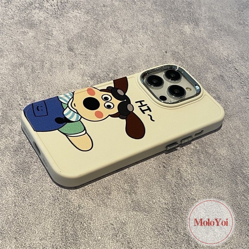 Kartun Wallace Dan Gromit 3D Anjing Lucu Mainan Case Kompatibel Untuk IPhone 7Plus 8Plus 11 12 14 13 Pro MAX XR 7 8 Plus X XS MAX Mewah Plating Metal Lensa Frame Electroplate Soft Cover
