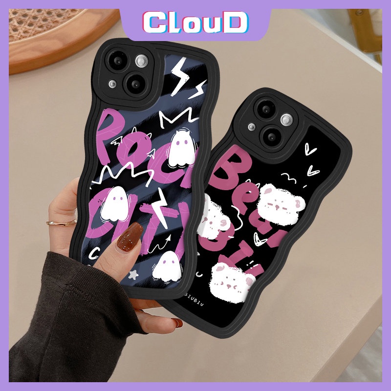 IPHONE Casing Tepi Bergelombang Kompatibel Untuk Iphone11 14 13 12 Pro Max 8Plus X 7Plus XR XS Max 6s 7 8 6 14 Plus SE 2020 Hantu Lucu Monster Kecil Kartun Beruang Huruf Lembut Tpu Phone Cover