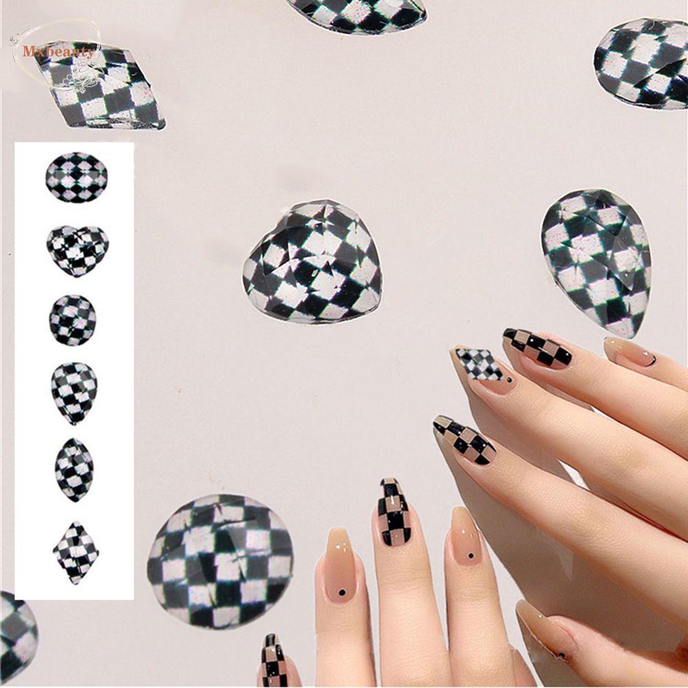 Mxbeauty 3D Dekorasi Nail Art Resin Fashion Kotak-Kotak Wanita Cinta Hati Oval Bulat Jepang Manicure Aksesoris