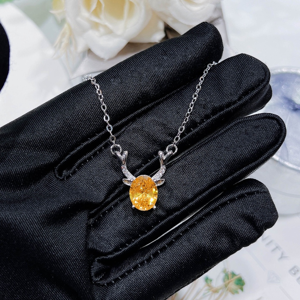 Goldkingdom Aksesoris Perhiasan Fashion Ready Stock Berlian Kuning Mewah Ringan Elk Kalung Liontin Perempuan Dengan Kalung Anda Sepanjang Jalan