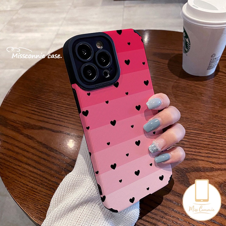 IPHONE Casing Ponsel Tekstur Kulit Warna Gradasi Mewah Untuk Iphone11 12 14 13 Pro Max X7 8 Plus XR XS Max 7Plus Cinta Sederhana Hati Shockproof Silikon Lembut Tpu Cover